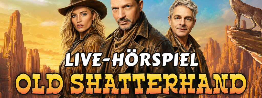 Plakat zum Live-Hörspiel Old Shatterhand unter Kojoten
